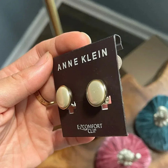Anne Klein Gold-Tone Faux Pearl Clip Earrings - Picture 3 of 6